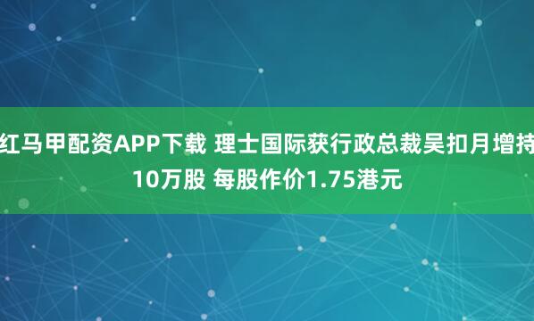 红马甲配资APP下载 理士国际获行政总裁吴扣月增持10万股 每股作价1.75港元