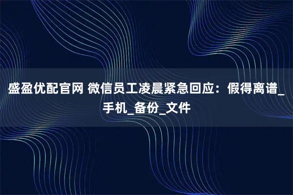 盛盈优配官网 微信员工凌晨紧急回应：假得离谱_手机_备份_文件
